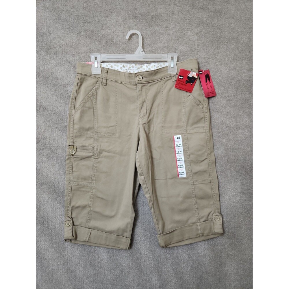 Lee Comfort Fit Skimmer Capri Pants Womens 12 Tan Brown Cuffed NEW